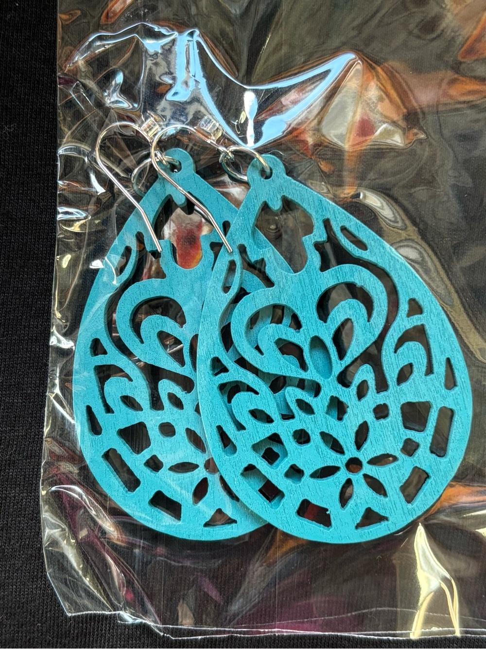 Teardrop Filigree Turquoise Wood Earrings